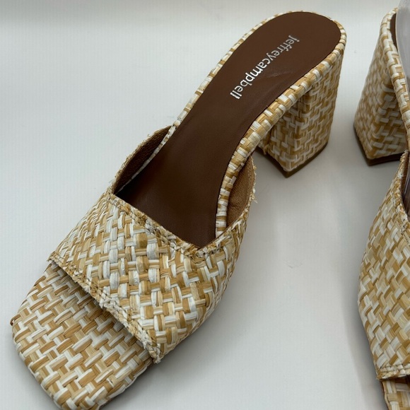 Jeffrey Campbell Melange-3 White Tan Raffia Squared Toe Woven Slip On Sandal - Picture 2 of 14